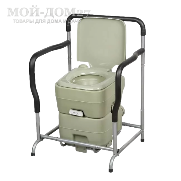 Кресло-подставка для биотуалета | Мой-Дом27 | Кресло-подставка для биотуалета сделано в виде гнутых металлических труб, подлокотников и спинки.